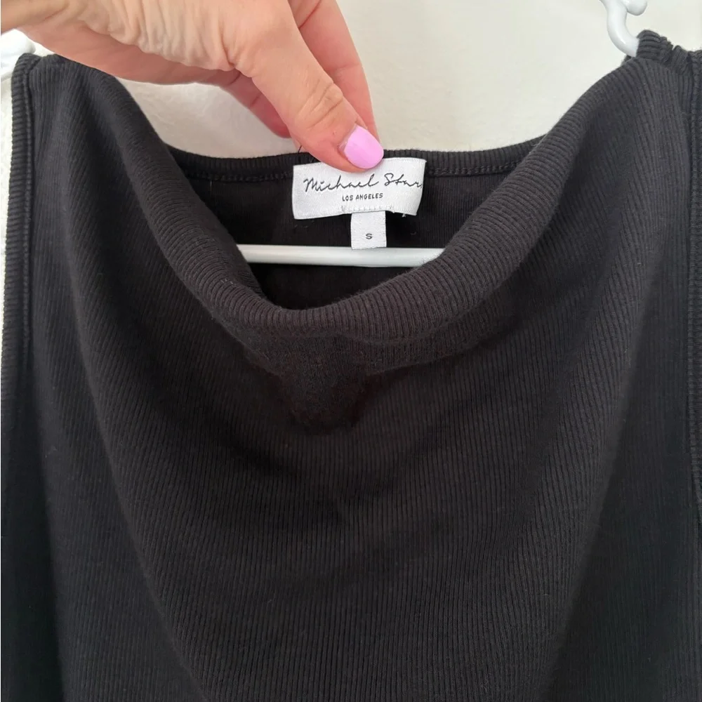 Michael Stars Black Coco Ruched Ribbed Boatneck Tank Size Small - Picture 10 of 13